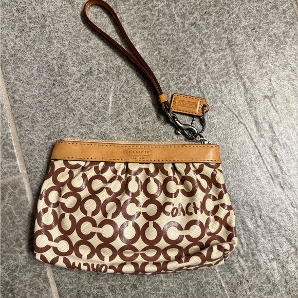 Coach Handbags - Coach Signature Brown and Cream Wristlet